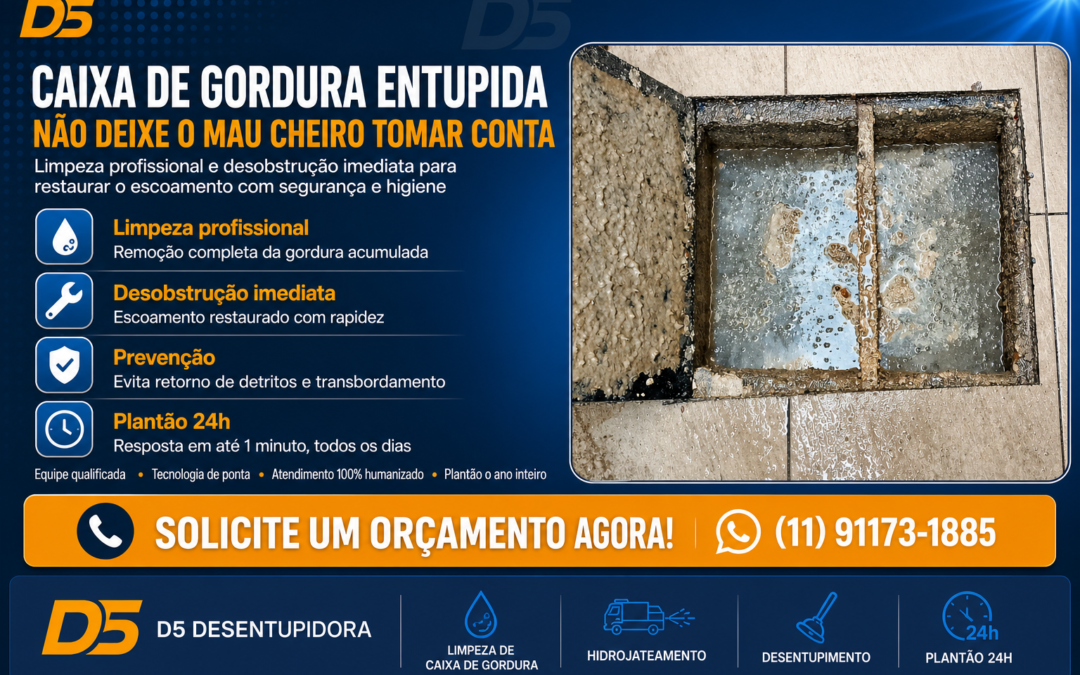 Caixa de gordura entupida? Desentupidora em Santo André resolve em 24h