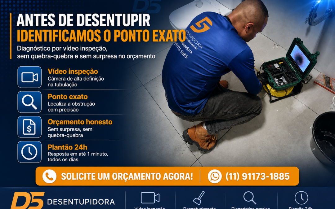 Câmera de vídeo antes de desentupir? Desentupidora no ABC diagnostica sem quebrar nada